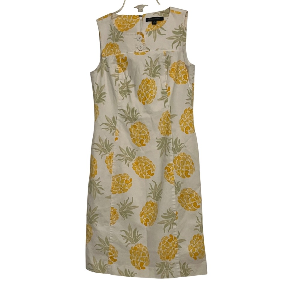 Brooks Brothers Dress Size 2‎ White Yellow Pineapple Print Sleeveless Summer